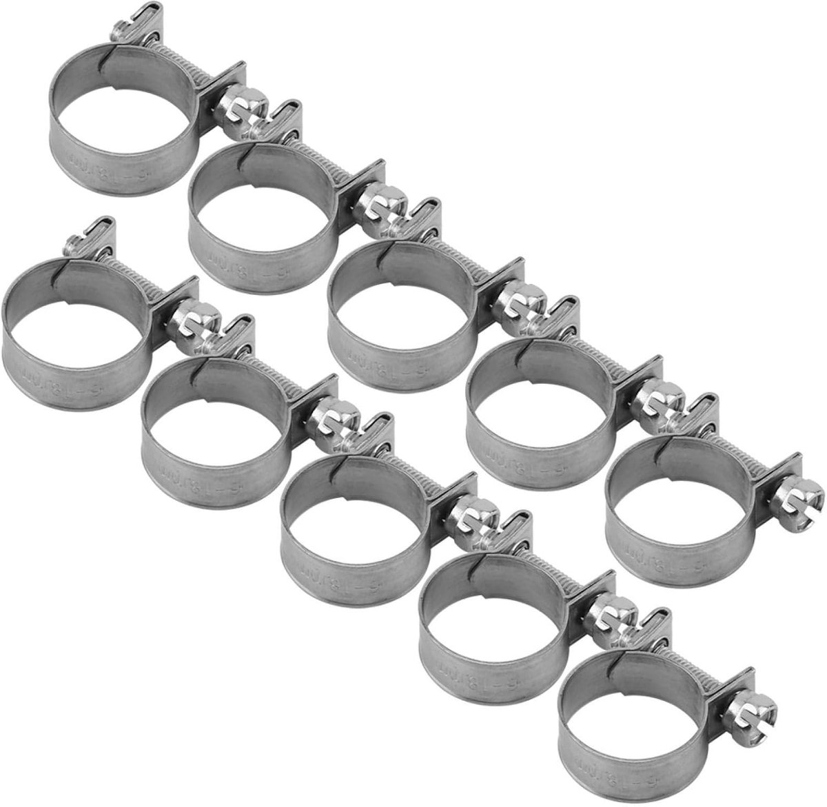 SnelShoppen - 10 Stuks Mini Slangenklemmen RVS voor Brandstofslangen, Waterleidingen, Luchtslangen (16-18mm) - Verstelbaar en Duurzaam