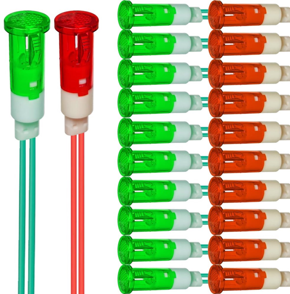 SnelShoppen - 20 Stuks LED Indicatorlamp 10mm Energiezuinig 230V AC - Hoge Helderheid Rood en Groen - Vierkante Montagegat 10mm - Ideaal voor Thuis en