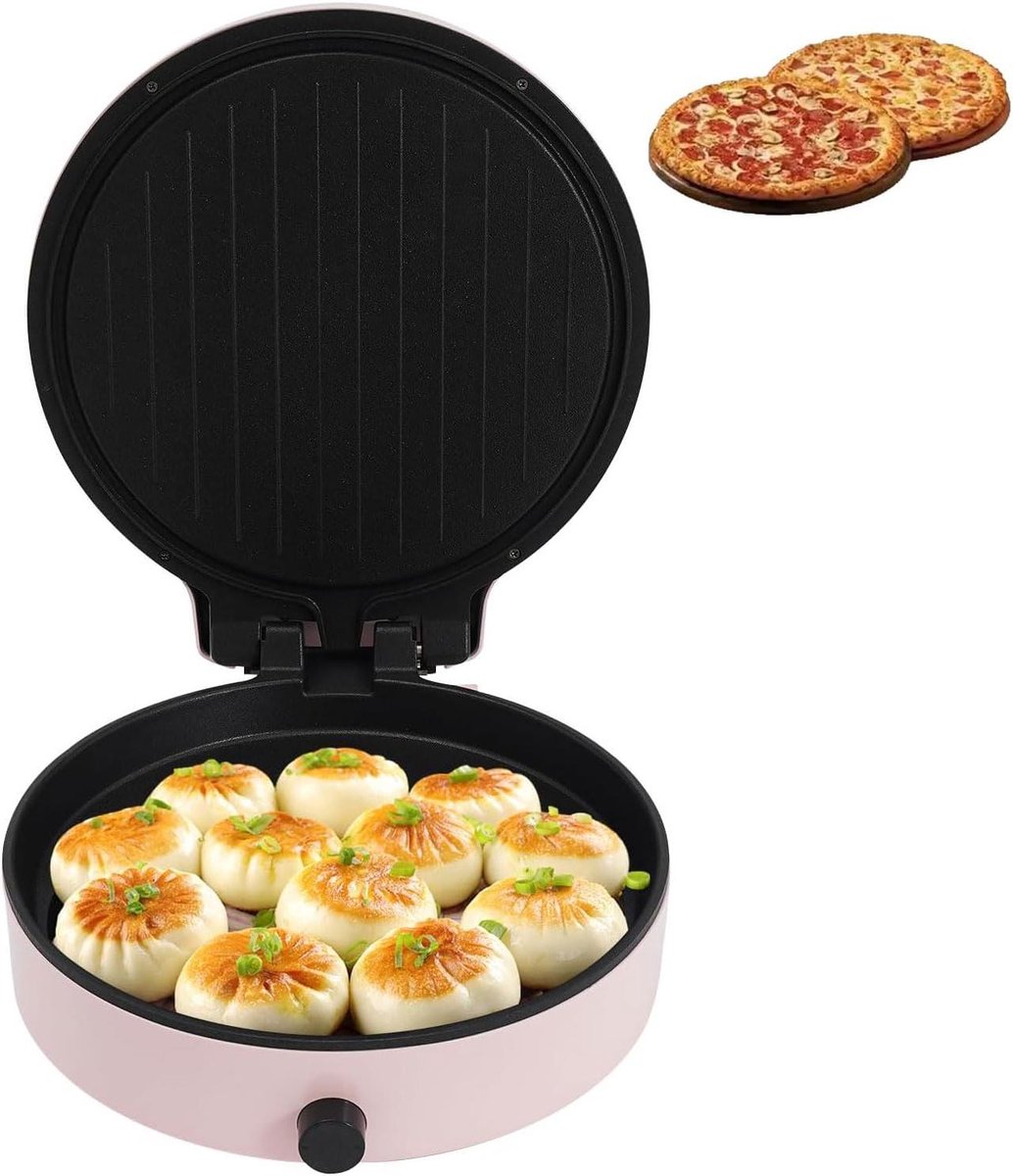 Elektrische Pizzamaker - Pannenkoekenmaker Oven - Thuis Pizza Bakken - Instelbare Temperatuur - 12 inch - Roze