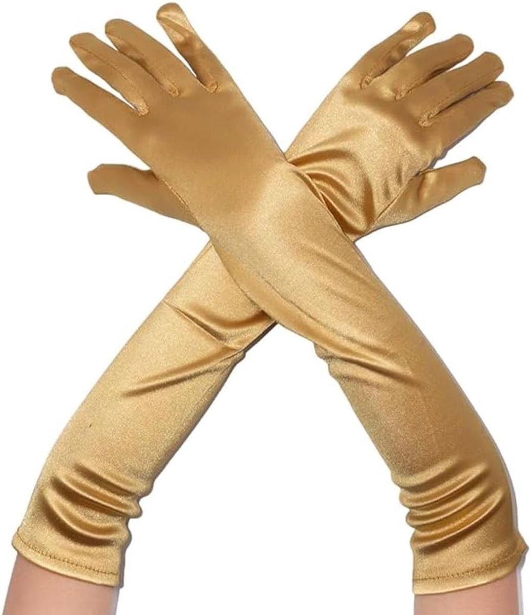 Elegante Lange Satijnen Handschoenen voor Dames - Klassieke Avondhandschoenen voor Feestjes, Operas en Halloween Kostuums in Goud