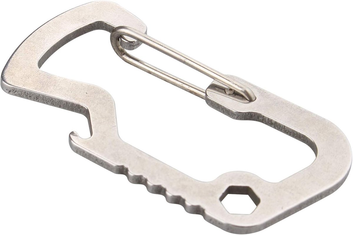 SnelShoppen - Multifunctionele Tool Karabijnhaak D-Type Clip Ring Flesopener 1/4" Hex Gat EDC Multi-Function Locking Sleutelhanger RVS Karabiner voor