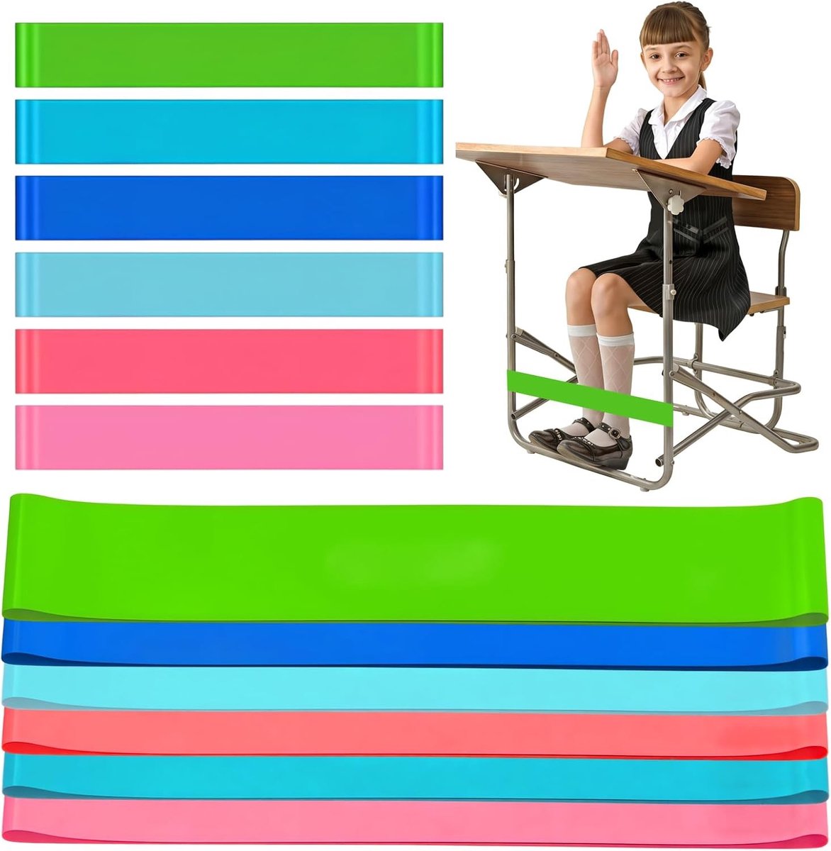 Stretch Stoelbanden Set van 6 in 6 Kleuren | Elastische Bands voor Bureaupoten, Zitkrachttraining, Yoga en Pilates