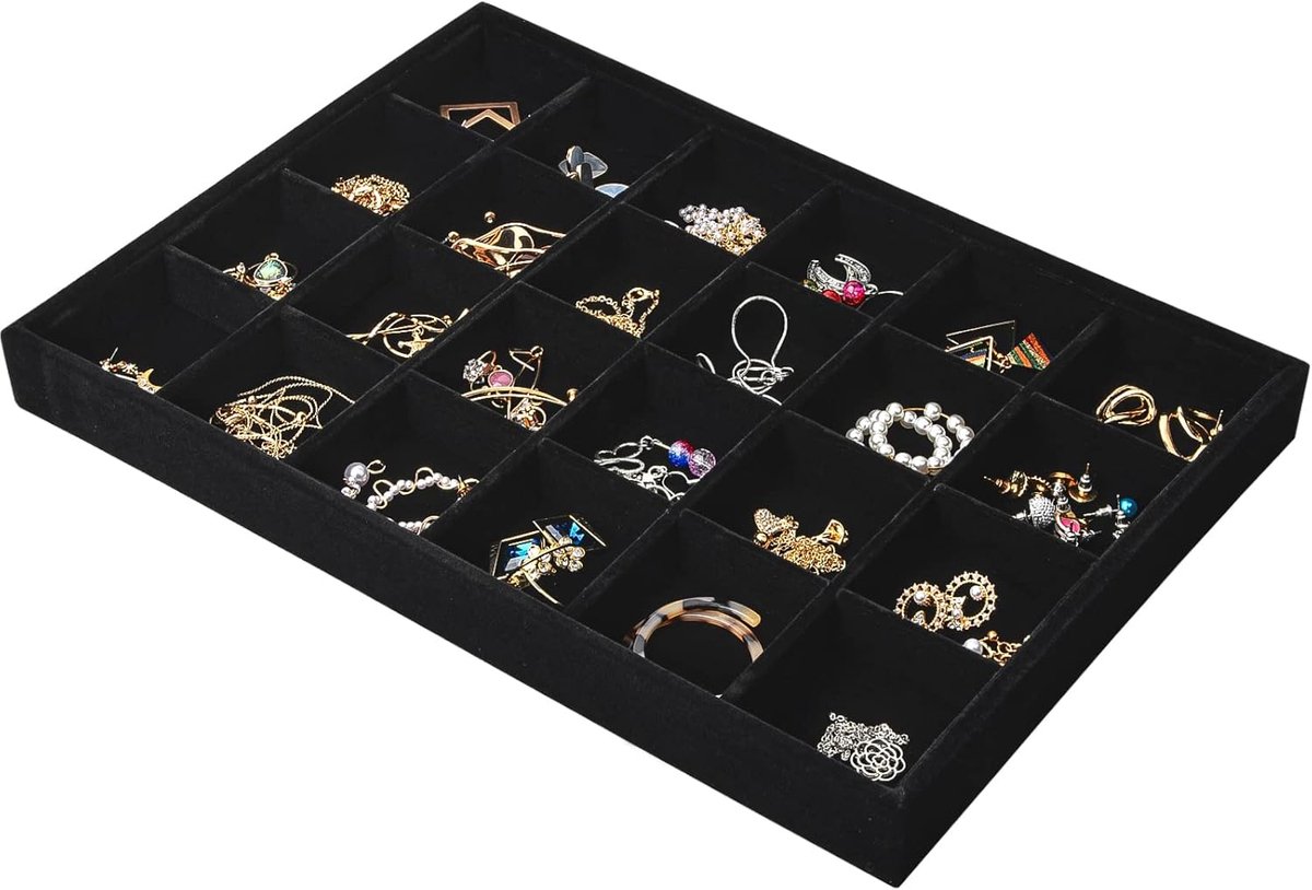 SnelShoppen - 24 Vakken Velvet Sieraden Organizer voor Laden, Stapelbare Sieraden Opbergschaal, Verwijderbare Sieraden Display Tray voor Ring, Armband
