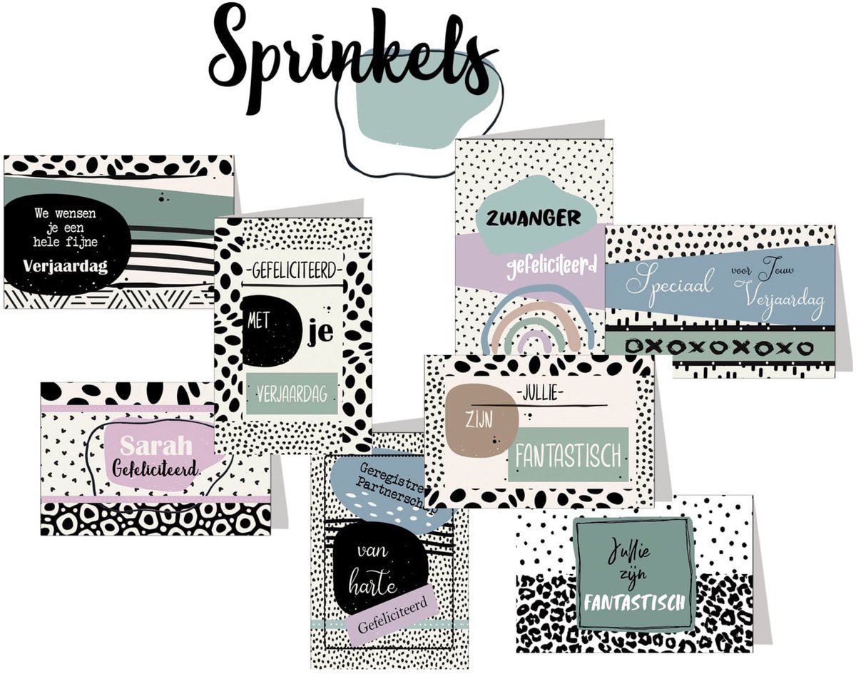 Sprinkels 63V - 15x10cm complete serie inclusief display in bruikleen, topkaart en backcards
