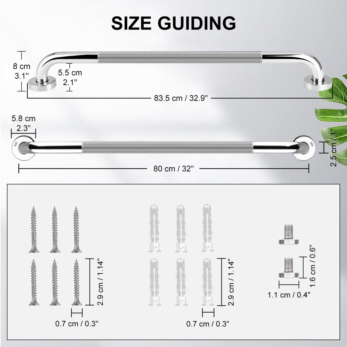 SnelShoppen - Grijpbeugels voor Badkuipen en Douches (2-pack), Antislip Badkamergrijpbeugels, 304 Roestvrijstalen Douchehandgreep 80 cm, Veiligheidsgr
