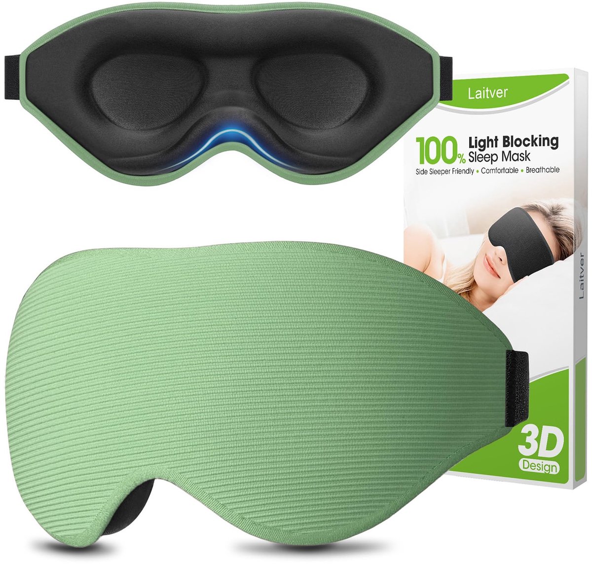 SnelShoppen - Laitver 100% Verduisterend Slaapmasker voor Dames en Heren - Comfortabel Oogslaapmasker met 3D-Uitsparing en Nul Oogdruk - Ultrazacht en