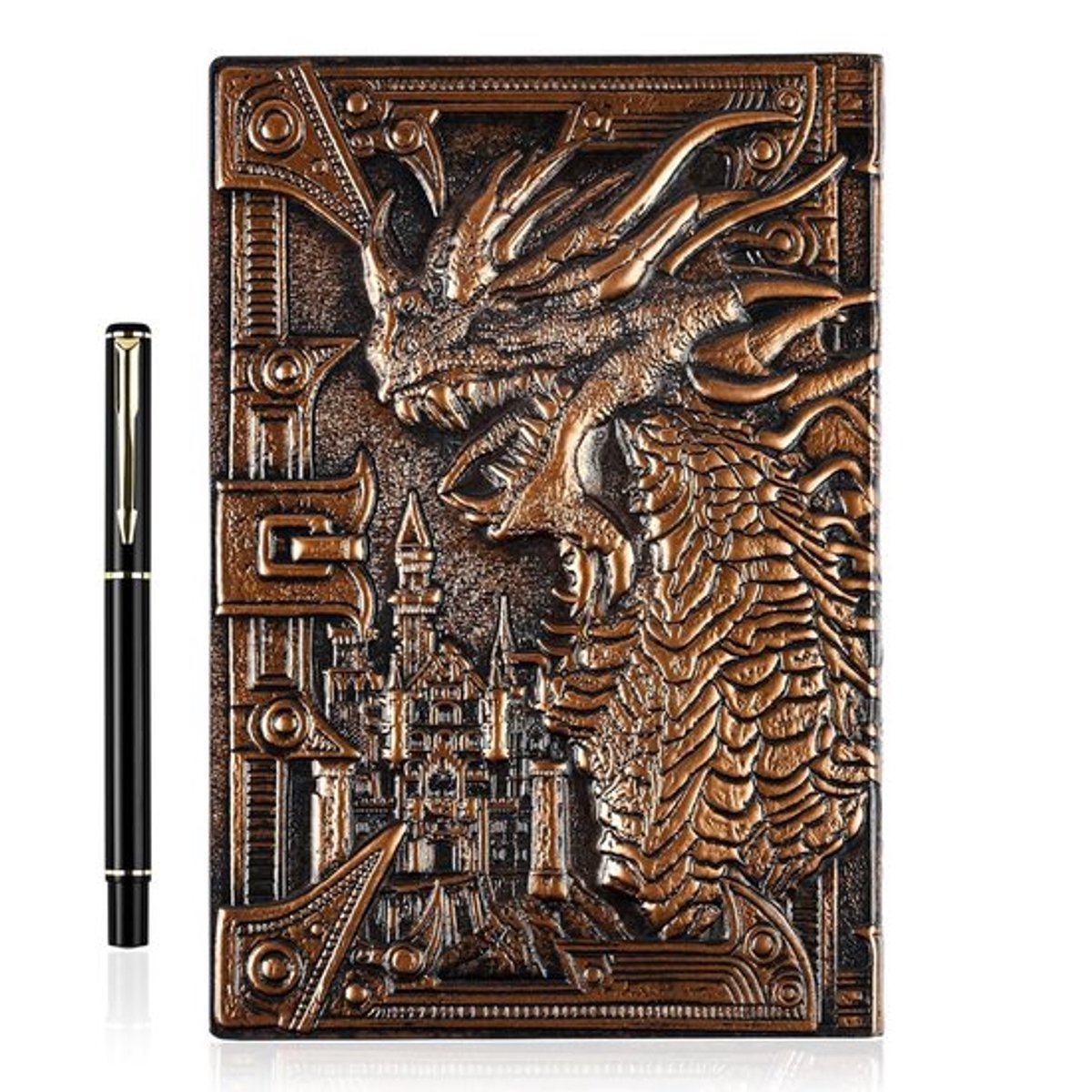 Vintage Leren Notitieboek met Pen, 3D Draak Ontwerp, 200 Pagina's voor DND Avonturen, Reisdagboek en Motivational Cadeau voor Kerst en Feestdagen, A5 23.3 x 16.5 cm