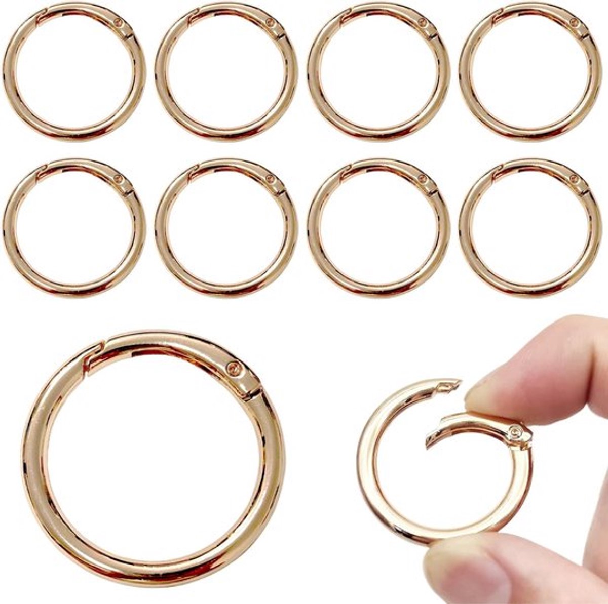 Set van 10 Gouden Carabiner Haken en O-Ringen van Zinklegering voor Sleutelhangers, Ambachten en Accessoires