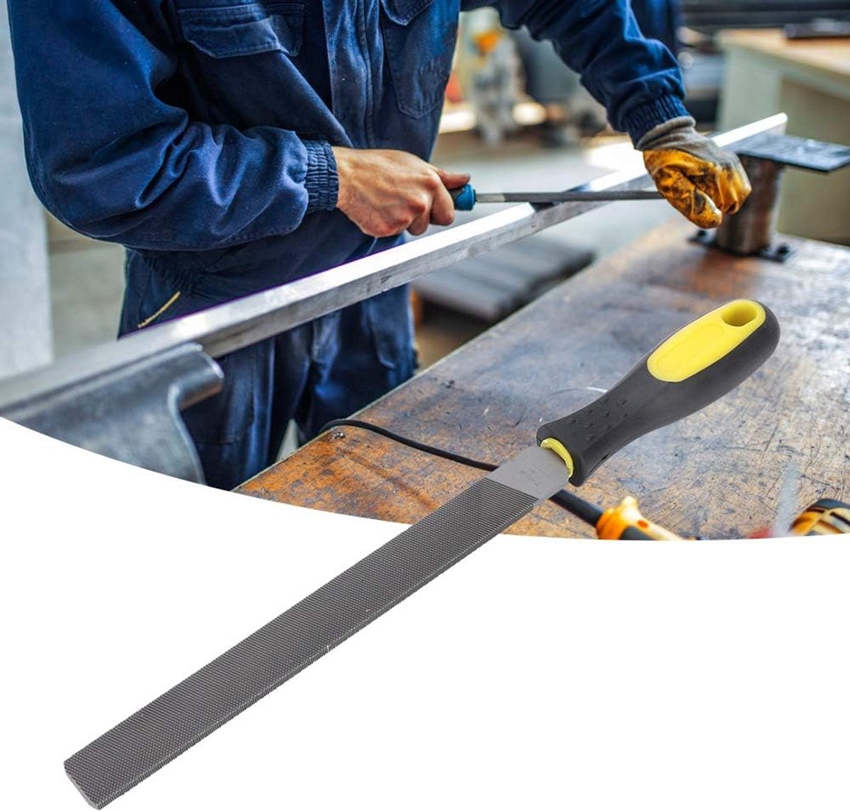 Stalen Platte Vijl - Metaalvijl Vormvijl - Metaal Bewerken - Ergonomisch Handvat - 20 cm Vijlblad - Grijs