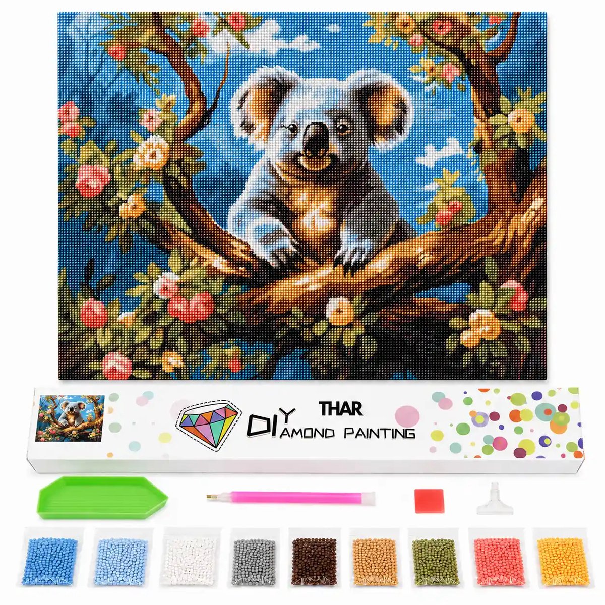 THAR Diamond Painting Koala in Bloesemboom 40x50 cm - Ronde Steentjes