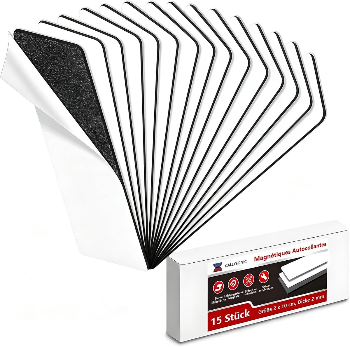 SnelShoppen - Set van 15 Zelfklevende Magneten, Sterke Magneten, 10 cm x 20 mm x 2 mm, Magnetische Tape voor Betrouwbare Bevestiging in Kantoor, Huis,