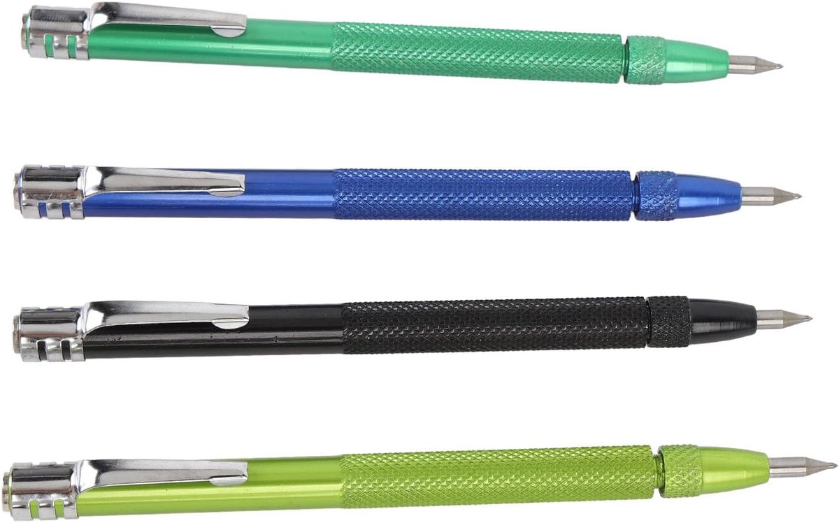 SnelShoppen - 4PCS Tungsten Carbide Magnetische Markeerstift Kit met Liniaal en Vervangtips voor Metaal, Glas, Hout, Keramiek en Meer - Duurzaam en Be