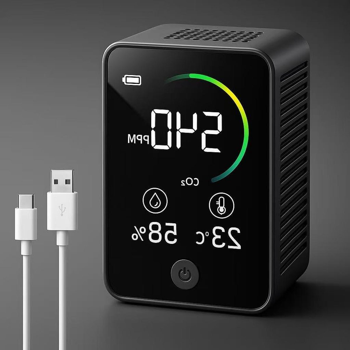 CO2-meter - Luchtkwaliteit sensor - Binnenklimaat meten - NDIR sensor technologie - 98 cm - Zwart