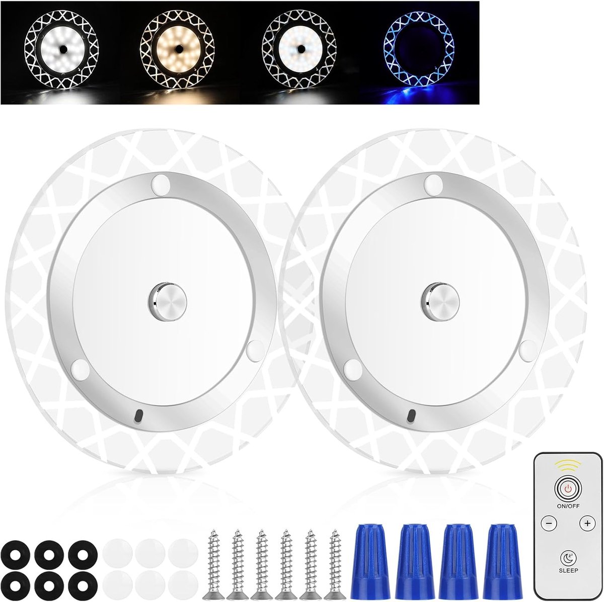 SnelShoppen - URAQT LED Camperlamp - Verstelbare Kleur - Ronde Plafondlamp voor Kamper, Tent, Boot, Vrachtwagen - Met Afstandsbediening en Schakelaar