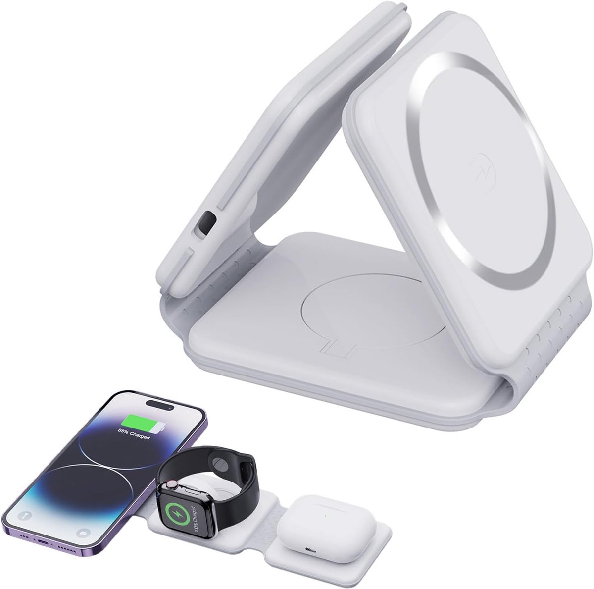 SnelShoppen - Draadloos Oplaadstation 3-in-1 Vouwbaar Inductief Oplaadstation voor Apple iPhone, Apple Watch en AirPods Pro - Snelle 15W Oplader, Idea