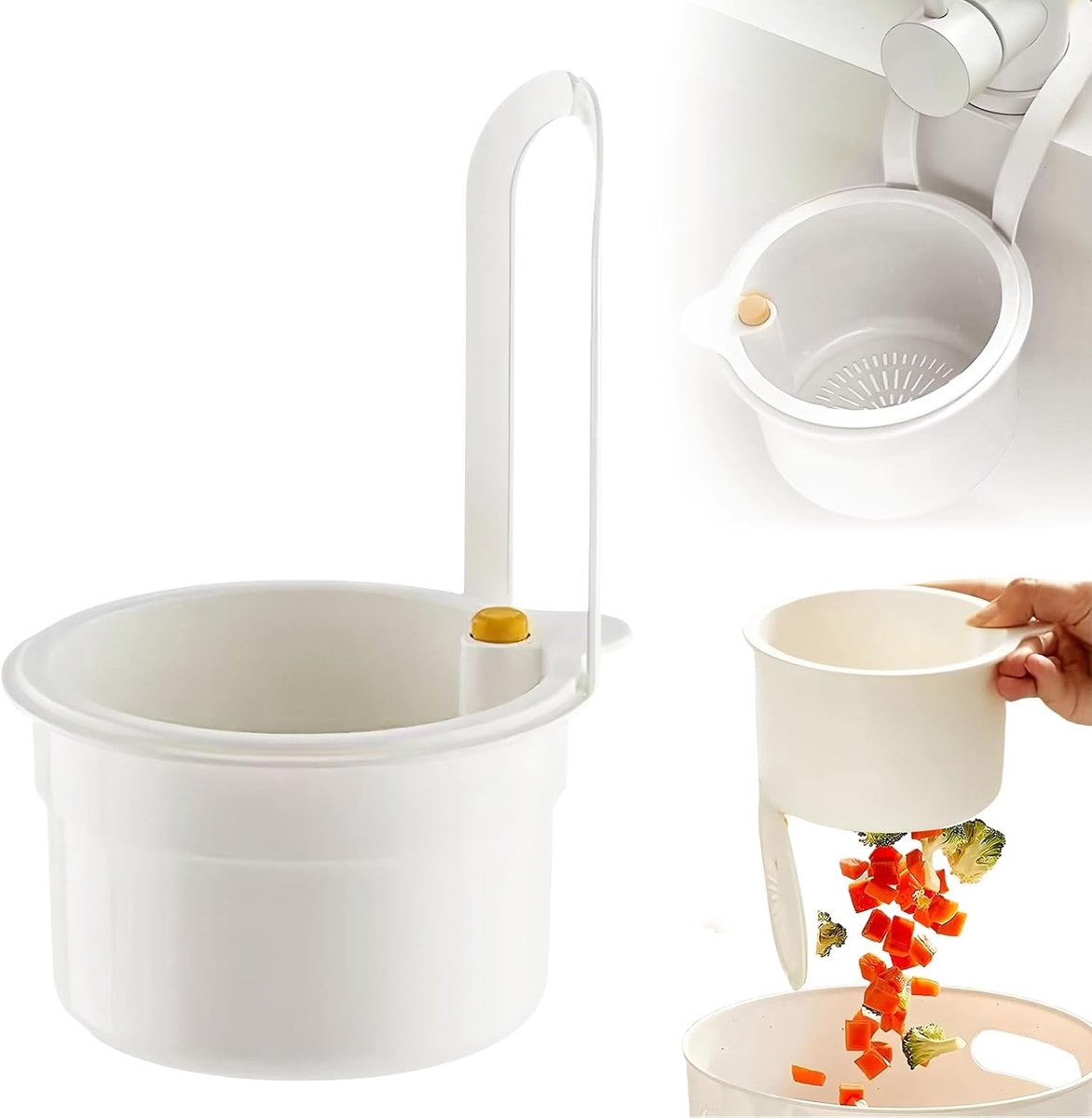SnelShoppen - Keukenafvoer Strainer - Waterafvoer Hangende Zeef - Drukknop Afvoerzeef - Plastic Afvoerdrainer Keuken - Verwijderbare Organiser Opbergm