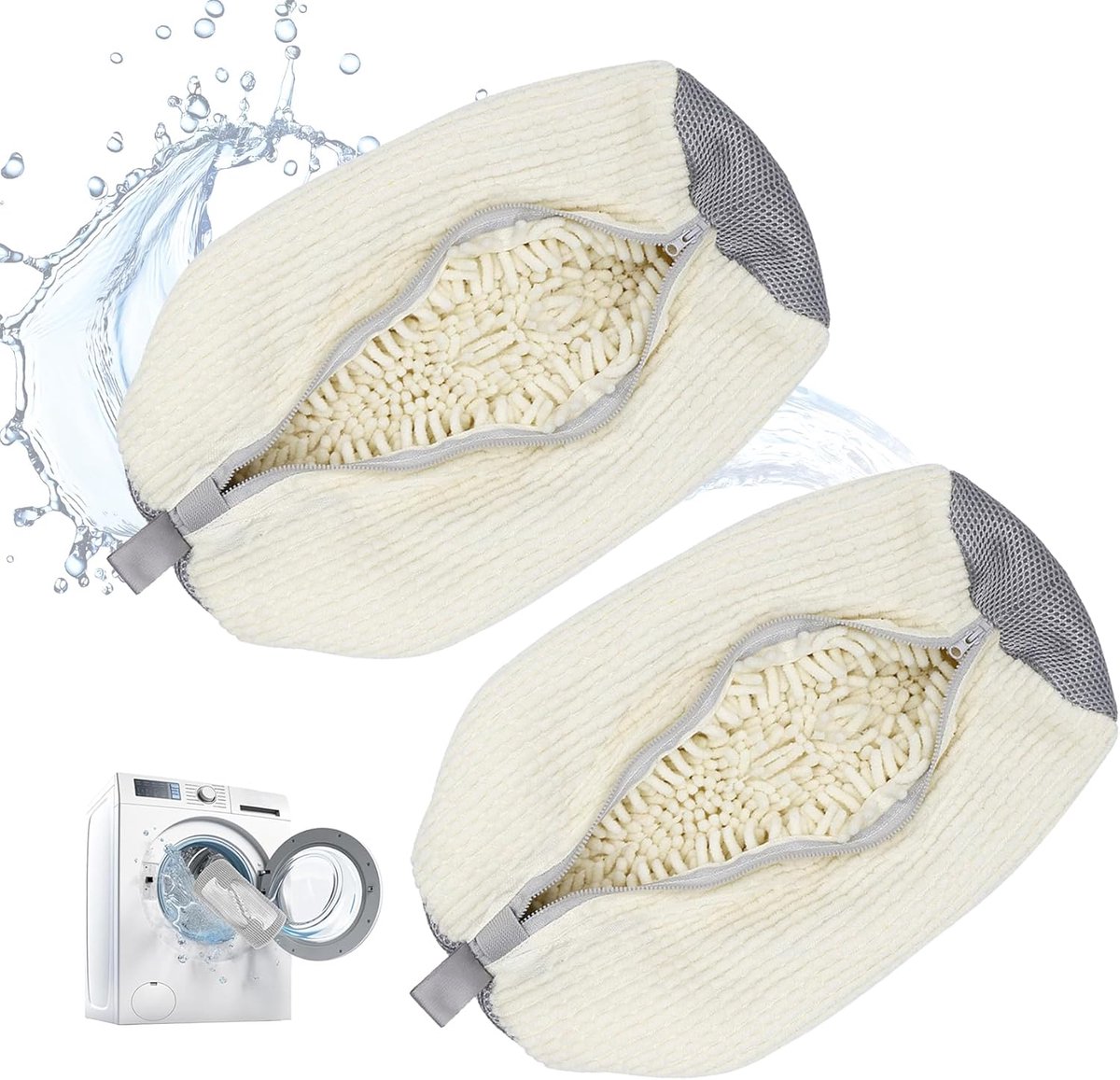 Yolistar 2 x Thick Washing Bags for Washing Machine, White, Anti-deformation, Reusable, 360° Cleaning, with Hidden - ShopVlot