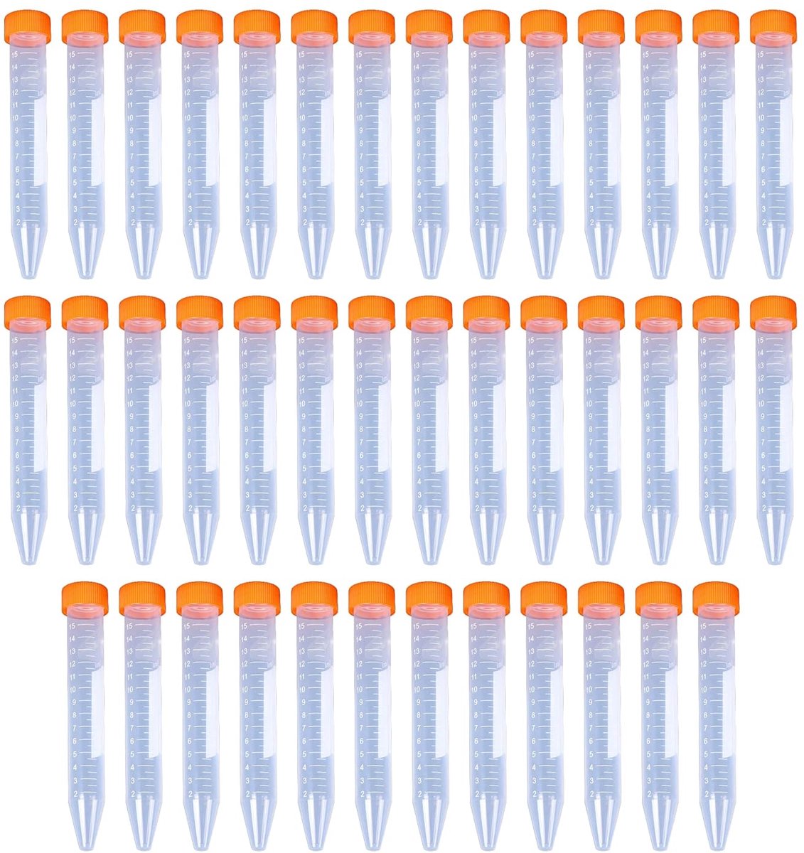 SnelShoppen - 40 Stuks Centrifuge Tubes 15ml Oranje met Schroefdop, Plastic Proefbuizen, Gegradueerde Monsters, Voor Laboratorium en Scheikunde Experi