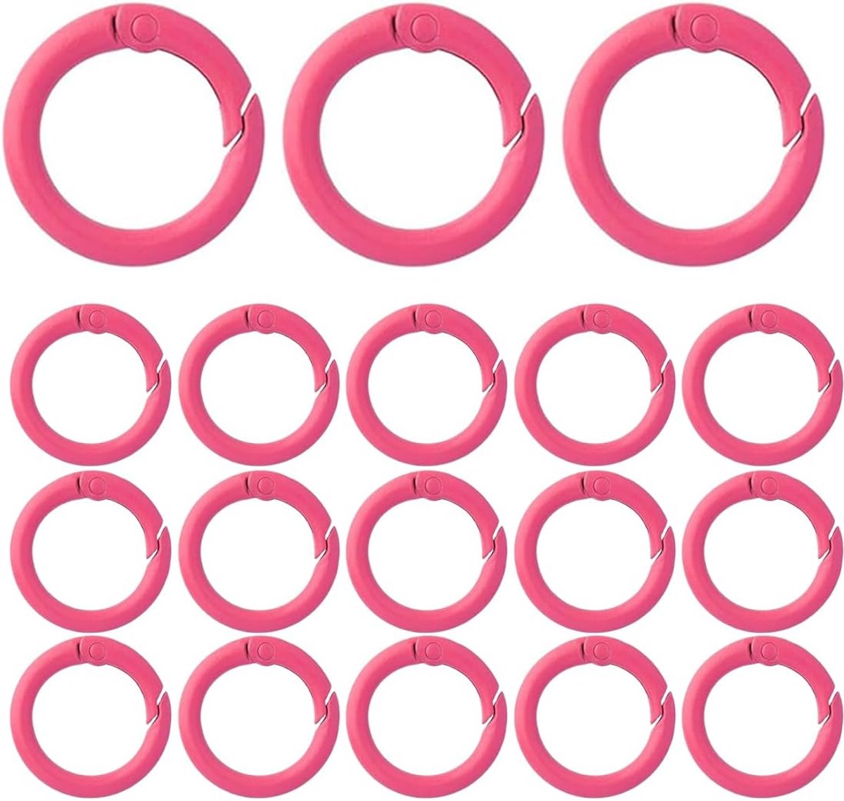 SnelShoppen - 18 Stuks Roze Runde Karabijnhaken O-Ringen voor Sleutelhangers, Tassen, DIY, Licht Roze, Duurzaam Metaal, 20mm, Perfect voor Creatieve P
