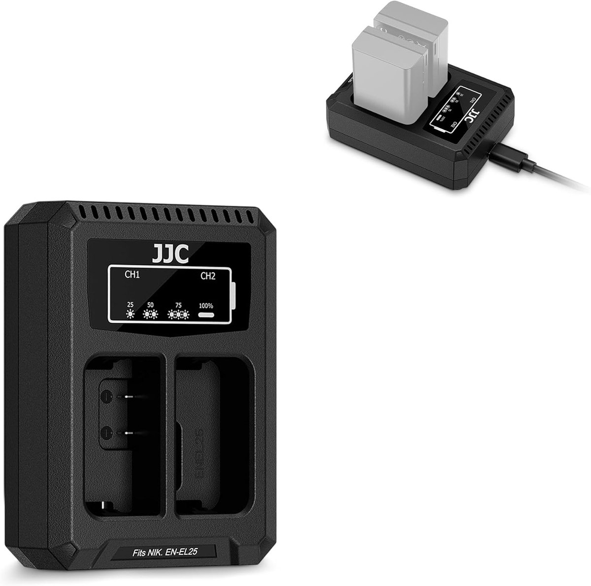 SnelShoppen - USB-C Dual Batterijlader voor Nikon Z FC, Z50, Z30, Z50 II Cameras - Inclusief Type-C Oplaadkabel, LED Laadindicator, Compact en Draagba