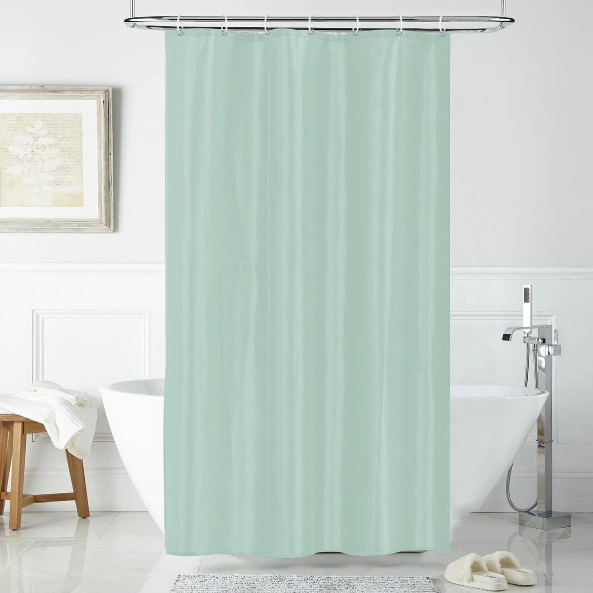SnelShoppen - Douchegordijn 100x200 cm Polyester Anti-Mould Waterdicht Wasbaar Groen met 7 Haakjes, Ideaal voor Badkamer en Badkuip