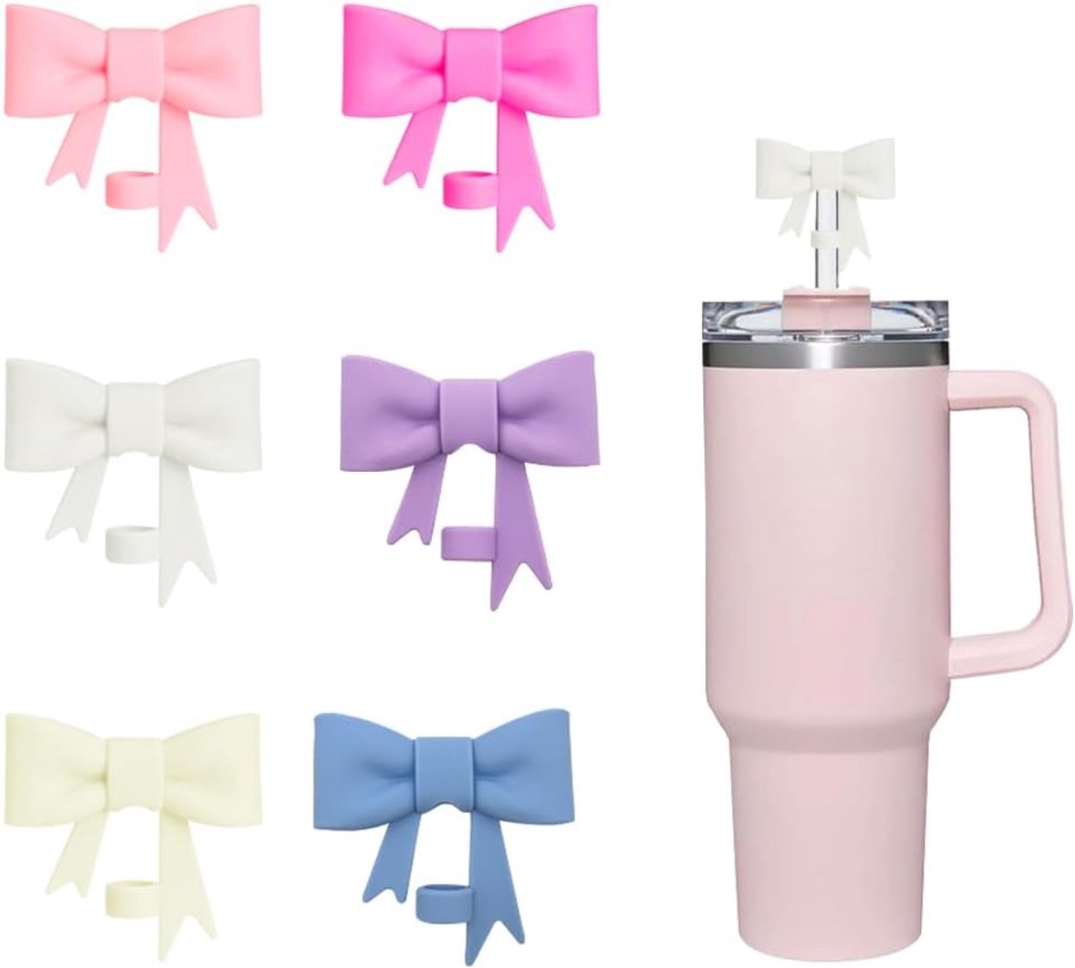 SnelShoppen - 6 Stuks Silicone Toppers 10mm Herbruikbare Deksel voor Rietjes - Schattige Levensduurbestendige Bogen in 6 Kleuren - Ideaal voor Kampere