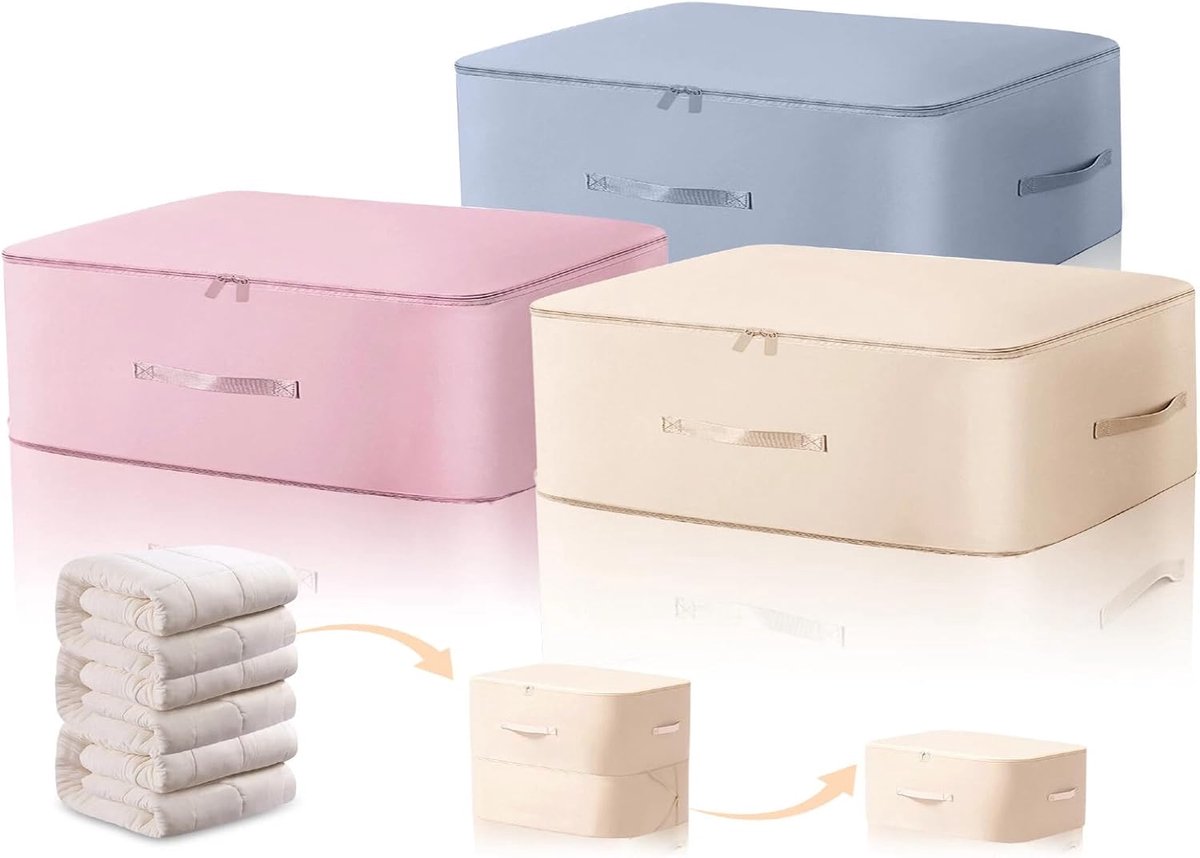 SnelShoppen - 3 Pack Ultra Ruimtebesparende Zelfcompressie Organizer Tassen, 52 x 42 x 30 cm, Dekbed Opbergzakken, 3 Kleuren, Grote Zelfcompressende B