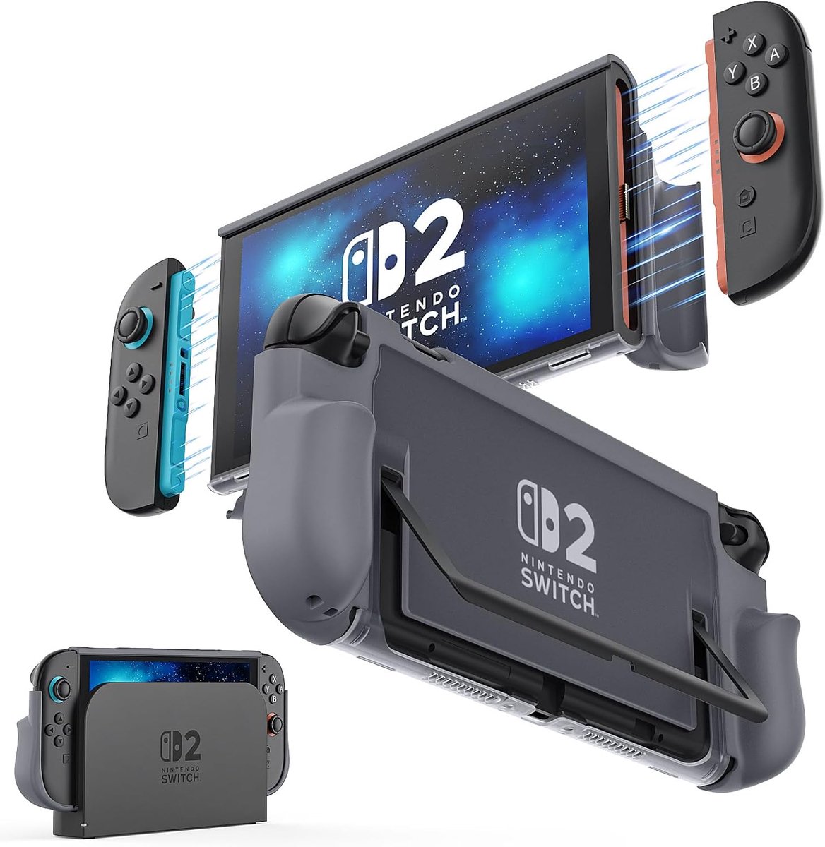 SnelShoppen - Dockbare Beschermcase voor Nintendo Switch 2 met Kickstand | TPU Bescherming, Snelle JoyCon Ontkoppeling, Slank Ergonomisch Handvat, Sch