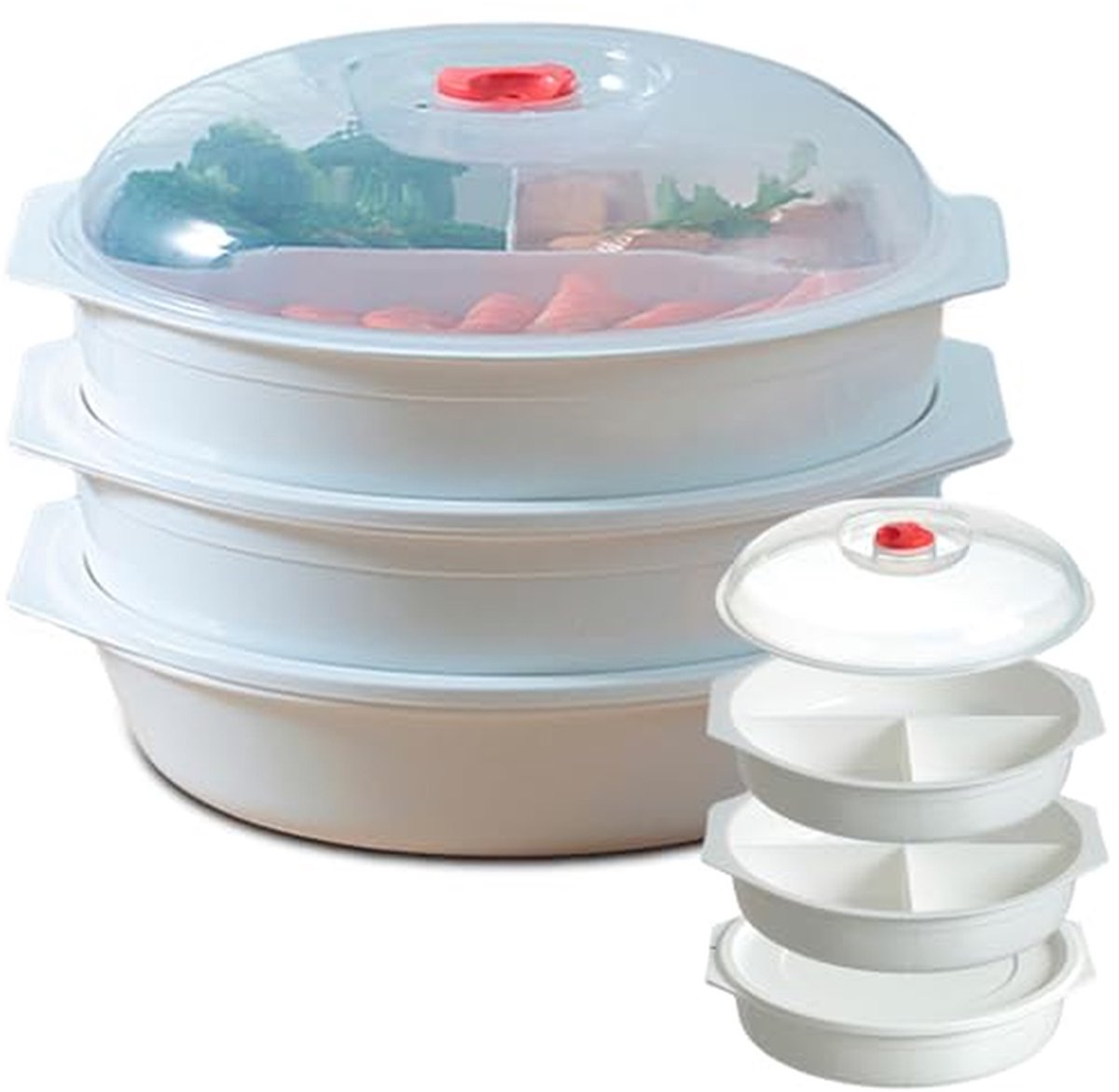 Magnetronborden met deksel - Voedselcontainers - Maaltijden Opwarmen - 3 Vakken - 3 stuks - Wit