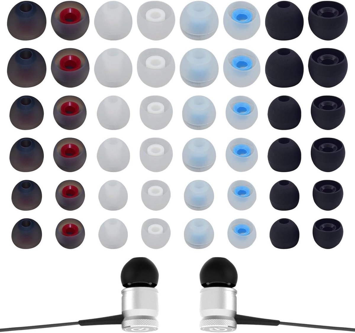 SnelShoppen - 24 Paar Silicone Oordopjes - Geluidsisolerende Bedekking Voor 4.5-6mm Tips in 3 Maten en 4 Kleuren - Vervangende Oordop Set