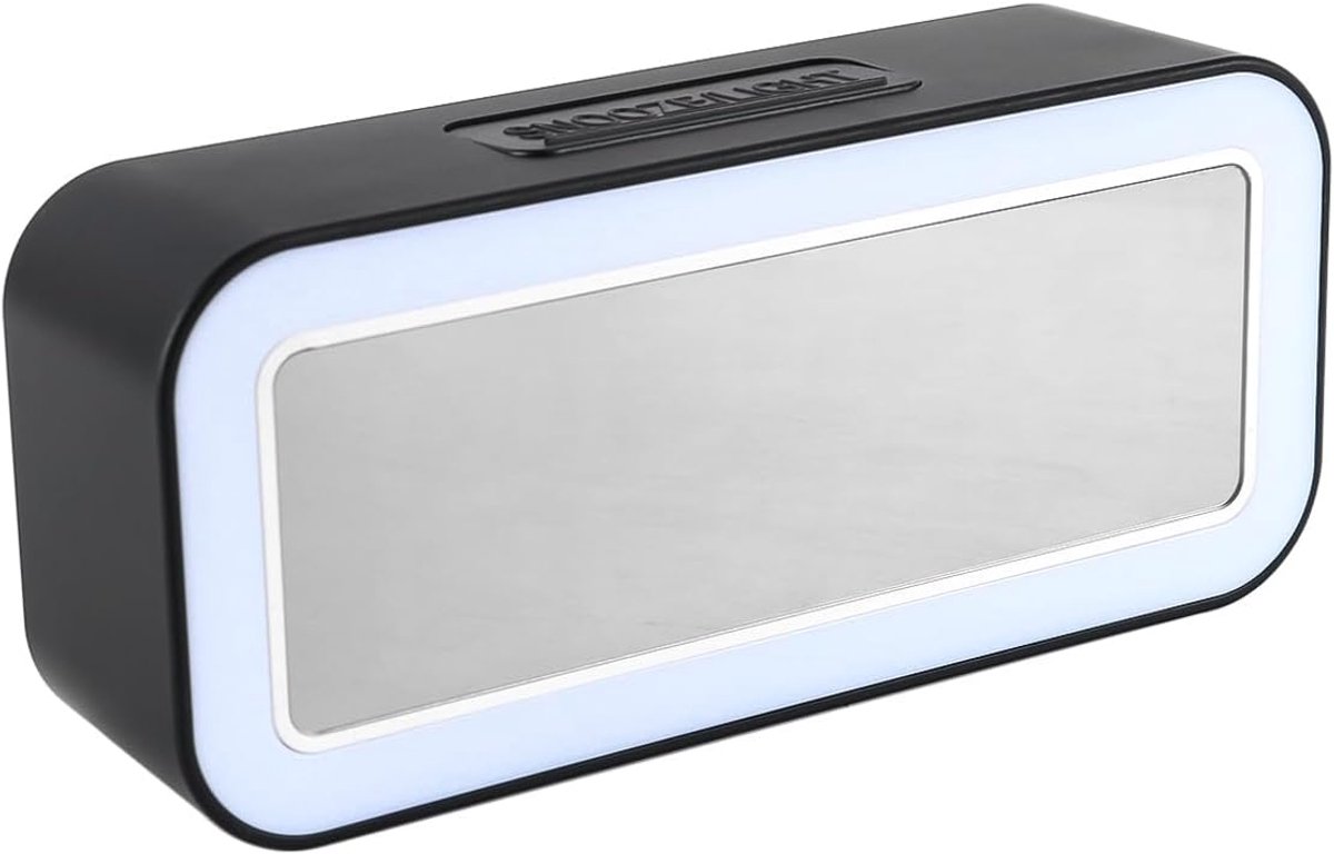 SnelShoppen - Digitale Alarmklok Nachtlamp Spiegel Thermometer Type-C USB Uitgang Tafel Dubbele Snooze Alarmklok 3 Helderheidsstanden Zwart