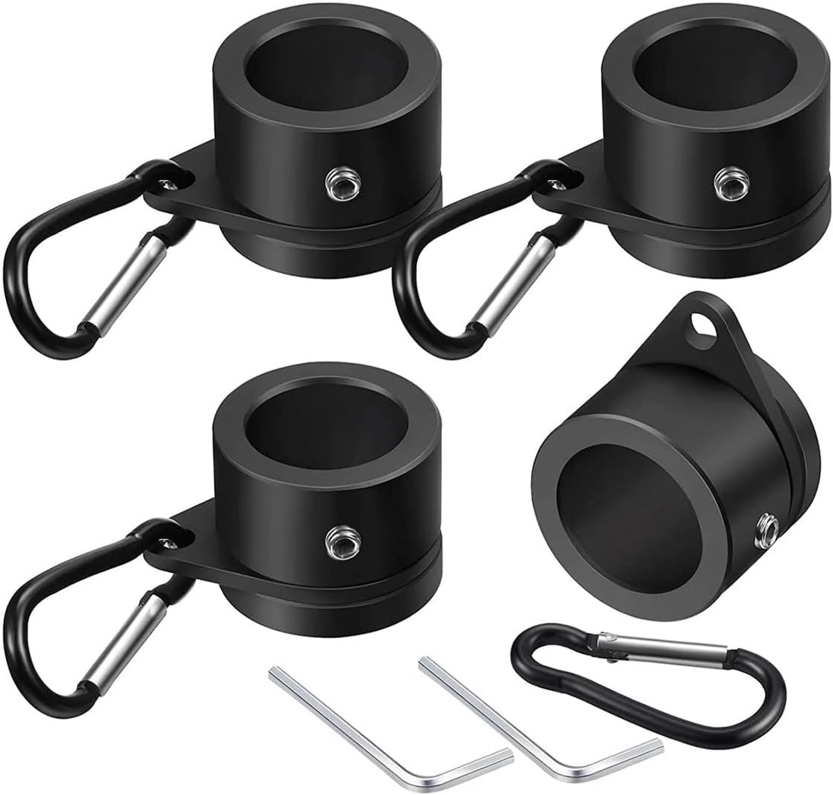SnelShoppen - 4 Stuks Vlaggenmast Ringen 360° Rotatable Anti-verstrikking Vlag Bevestigingsringen met Karabijnhaak 1-inch Aluminium Legering Geschikt