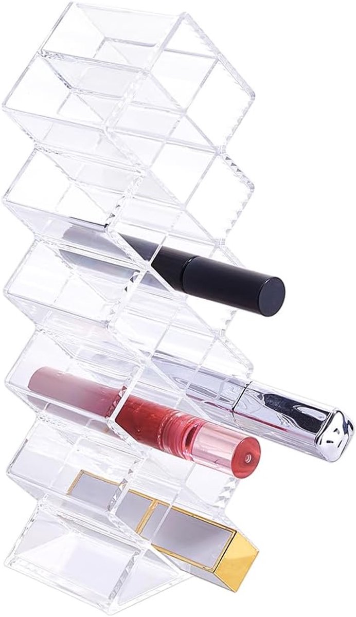 SnelShoppen - Transparante Acryl Lippenstift Organizer met 16 Grid - Stapelbare Visvormige Lipgloss Opslag Toren voor Make-up Bureau en Badkamer - 23.
