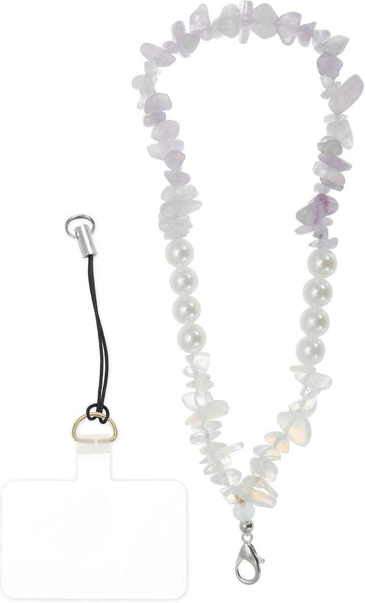 SnelShoppen - Mobiele Telefoon Ketting - Telefoon Hanger met Nepparels - Universele Telefoon Armband - Paarse Kleur - Duurzaam en Comfortabel