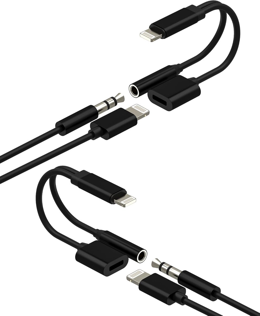 SnelShoppen - Lightning naar Jack AUX Audio Oortelefoon 3.5mm Adapter (2-Pack) voor iPhone 14 13 Pro Oplaadkabel Connector voor Apple Aux Lader Auto O
