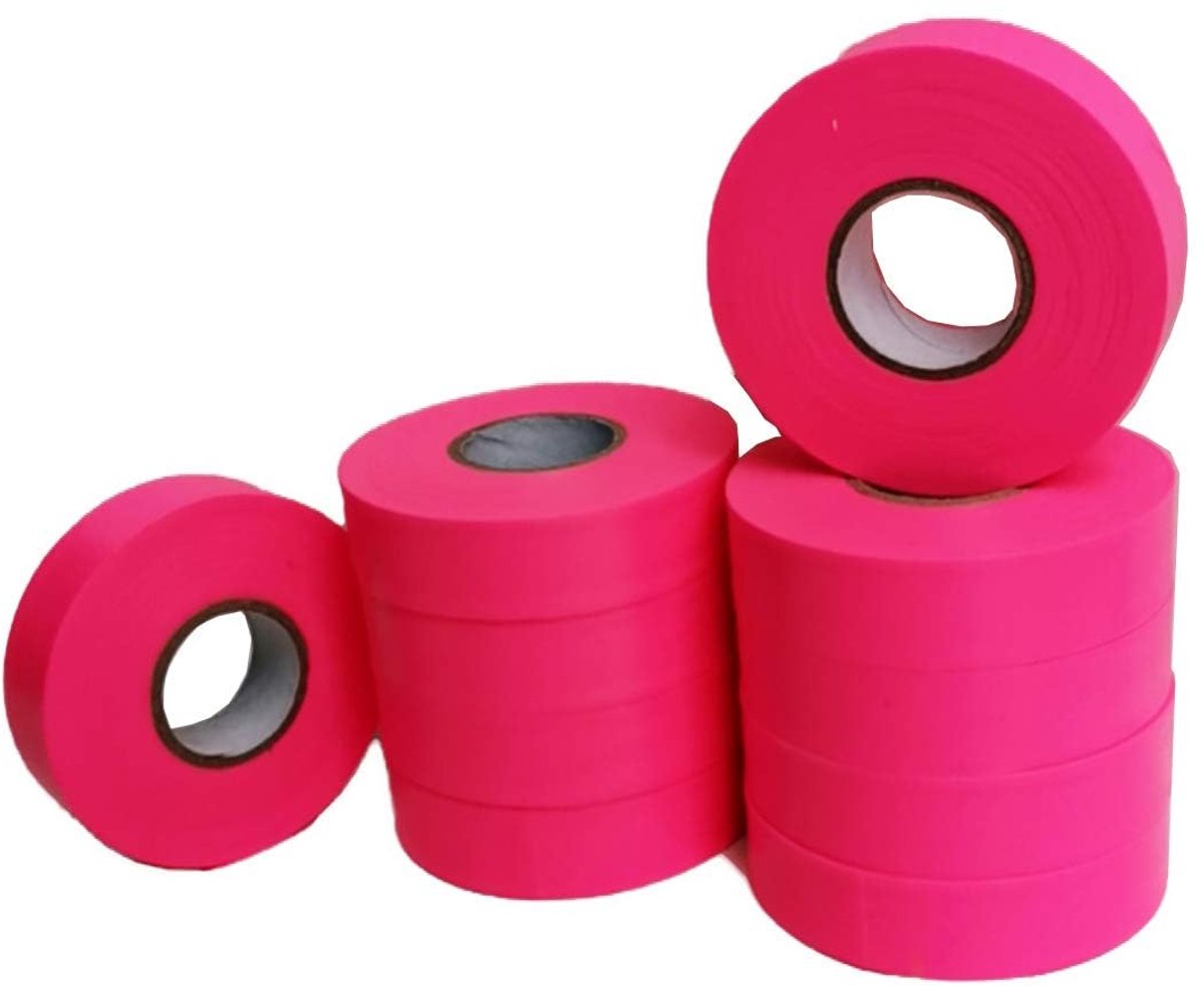 SnelShoppen - Markeringstape, Niet-Plakkerige Meetlint, 100 m x 25,4 mm x 0,12 mm, Temperatuurbestendig tot -40 °C, Verpakking van 10 Stuks, Roze