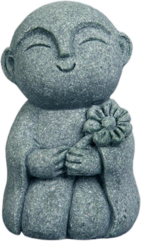 Boeddha Standbeeld - Zandsteen Sculptuur - Decoratie Binnen Buiten - Ontspannend Zen Design - 4x3.5x6 cm - Grijs