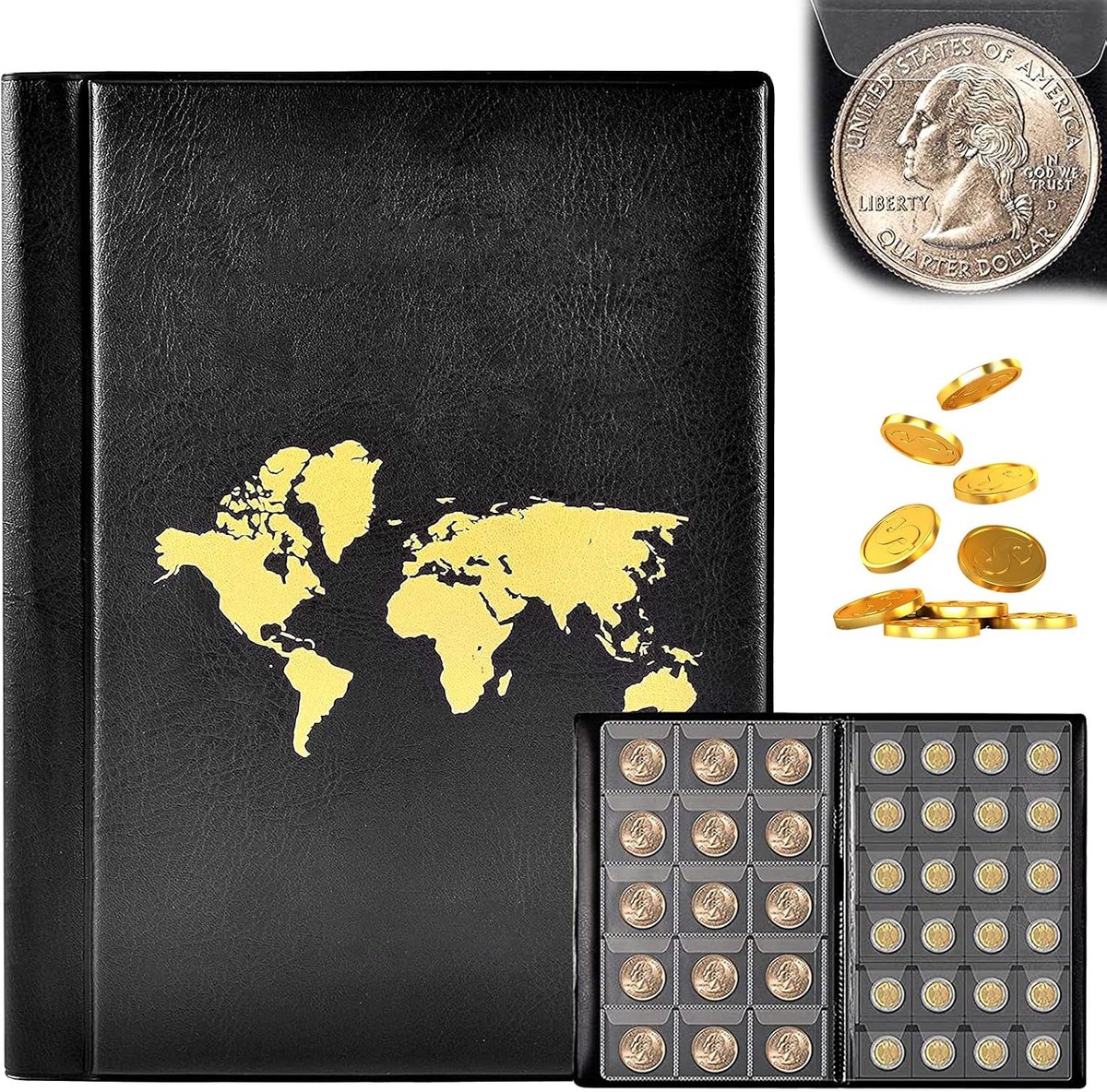 SnelShoppen - Coin Collector Album met 480 Compartimenten, 2 Euro Munten, 33 x 33 mm, Transparant Album voor het Opslaan van Euro Munten, Verzamelalbu