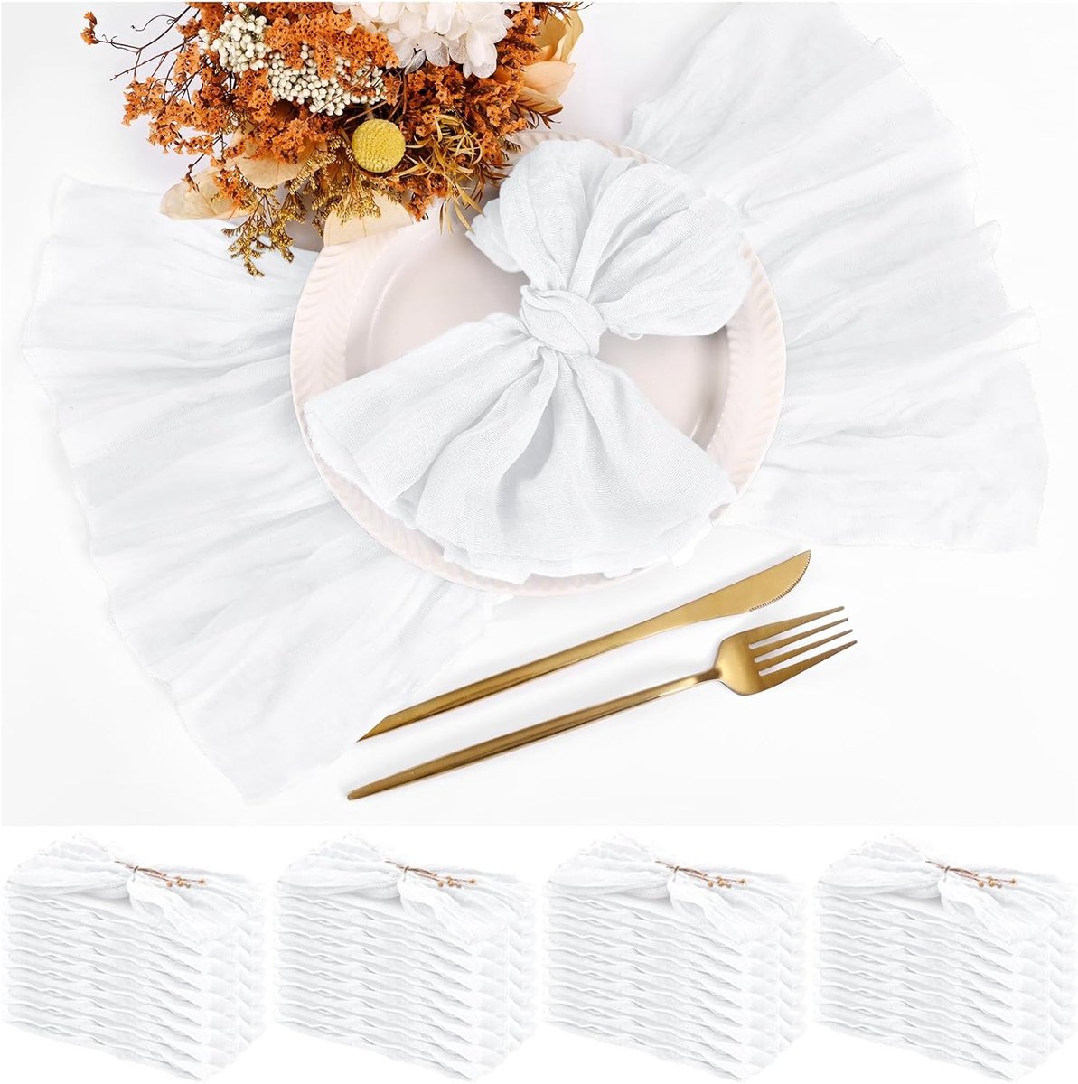 SnelShoppen - 30 Stuks Witte Stoffen Servetten 50cm - Gauze Servetten voor Boho Diner, Bruiloften, Verjaardagsfeesten, Premium Katoen, Tafeldecoratie