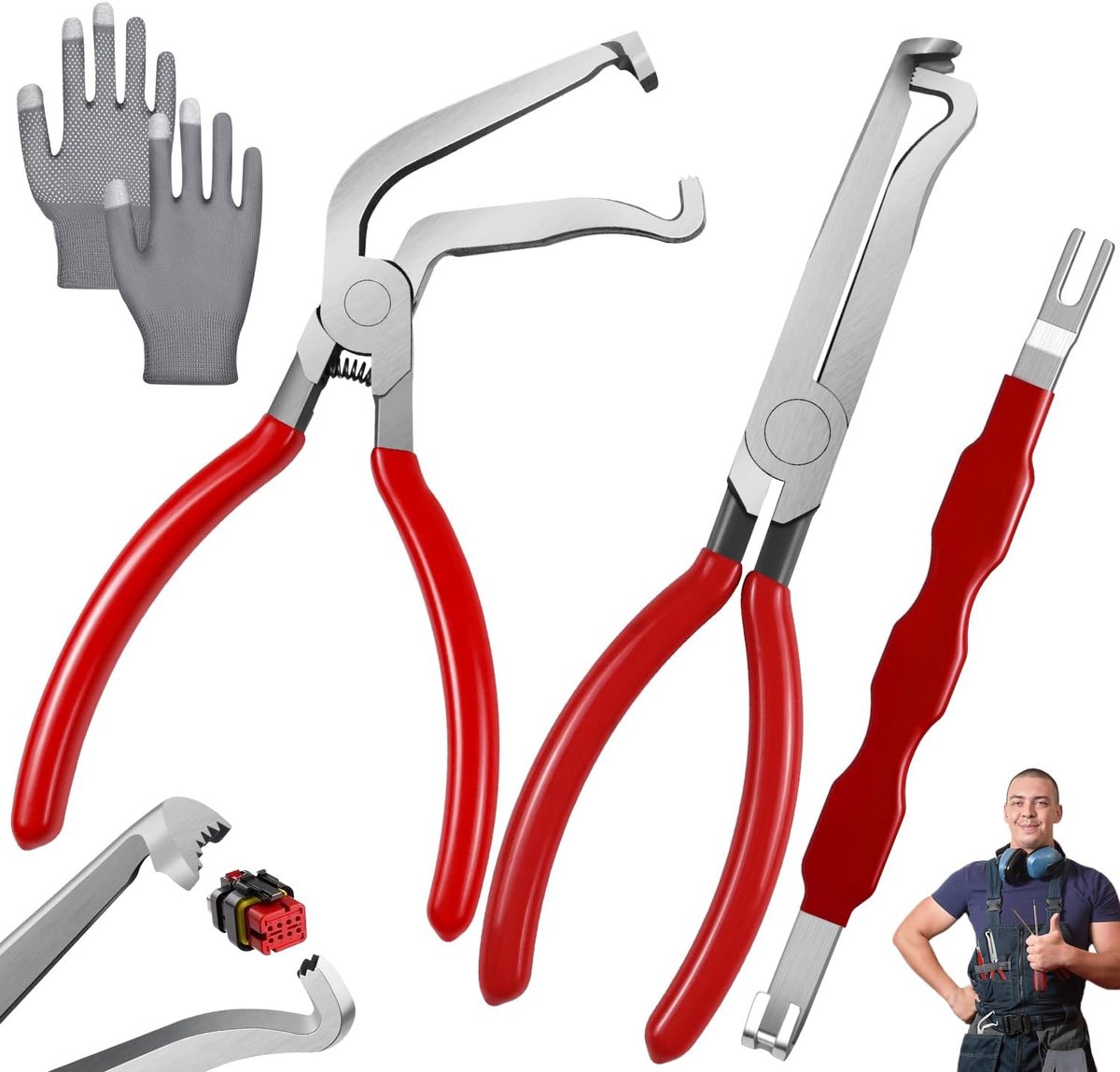 SnelShoppen - 3 stuks elektrische connector-scheidingsgereedschappen met antislip handschoen, universele autostekkertrekker, verwijderingsgereedschap,