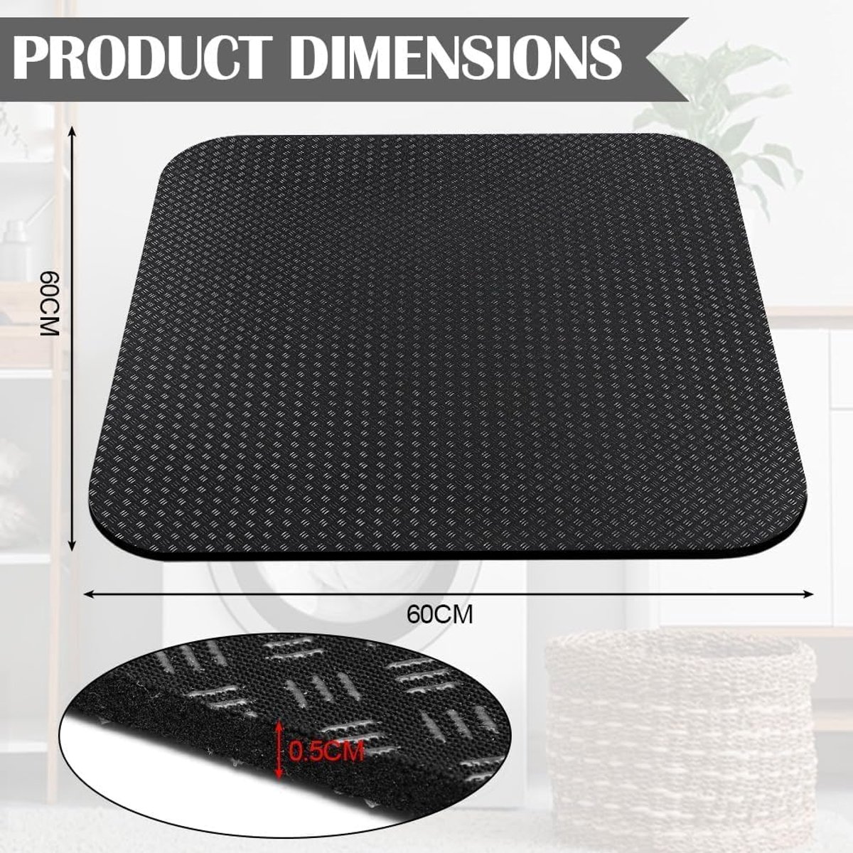 SnelShoppen - Dubbelzijdige anti-slip en anti-vibratie mat voor wasmachine 60 x 60 cm waterdichte vloerbedekking onderlegger voor droger en koelkast