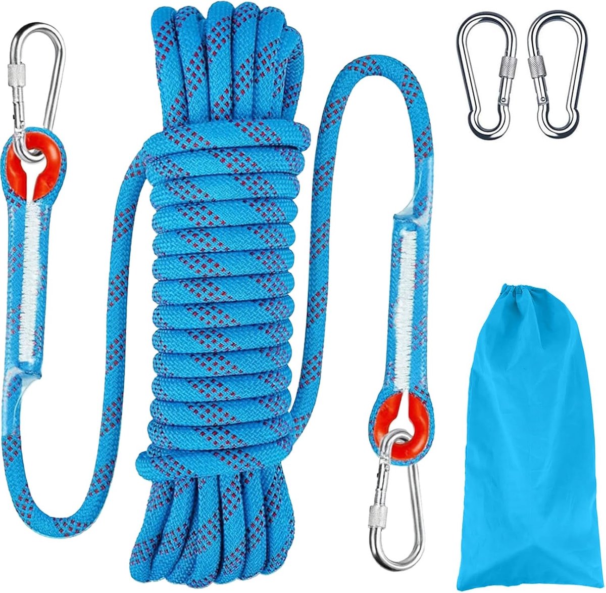 SnelShoppen - Festmakertouw 10KN - 10 mm sterk polyester touw 10 m - reflecterend ankertouw met karabijnhaken voor boottochten, kamperen, vissen, outd