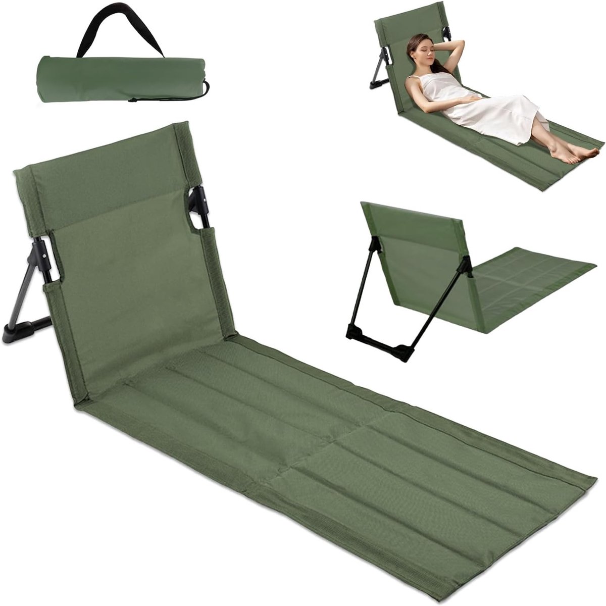SnelShoppen - Strandmat met Rugleuning, Opvouwbare Strandstoel, Verlengd Zitkussen, Zitkussen, Lichtgewicht Buitenstoel voor Strand, Kamperen, Picknic