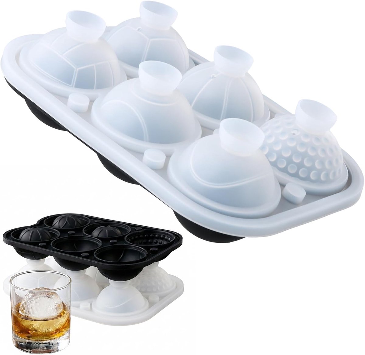 SnelShoppen - Grote Siliconen IJsblokjes Tray met Deksel - XXL Ronde IJsballen Mould - 6 Stuks - 5 cm - BPA Vrij - Voor Cocktails, Whisky en Sappen