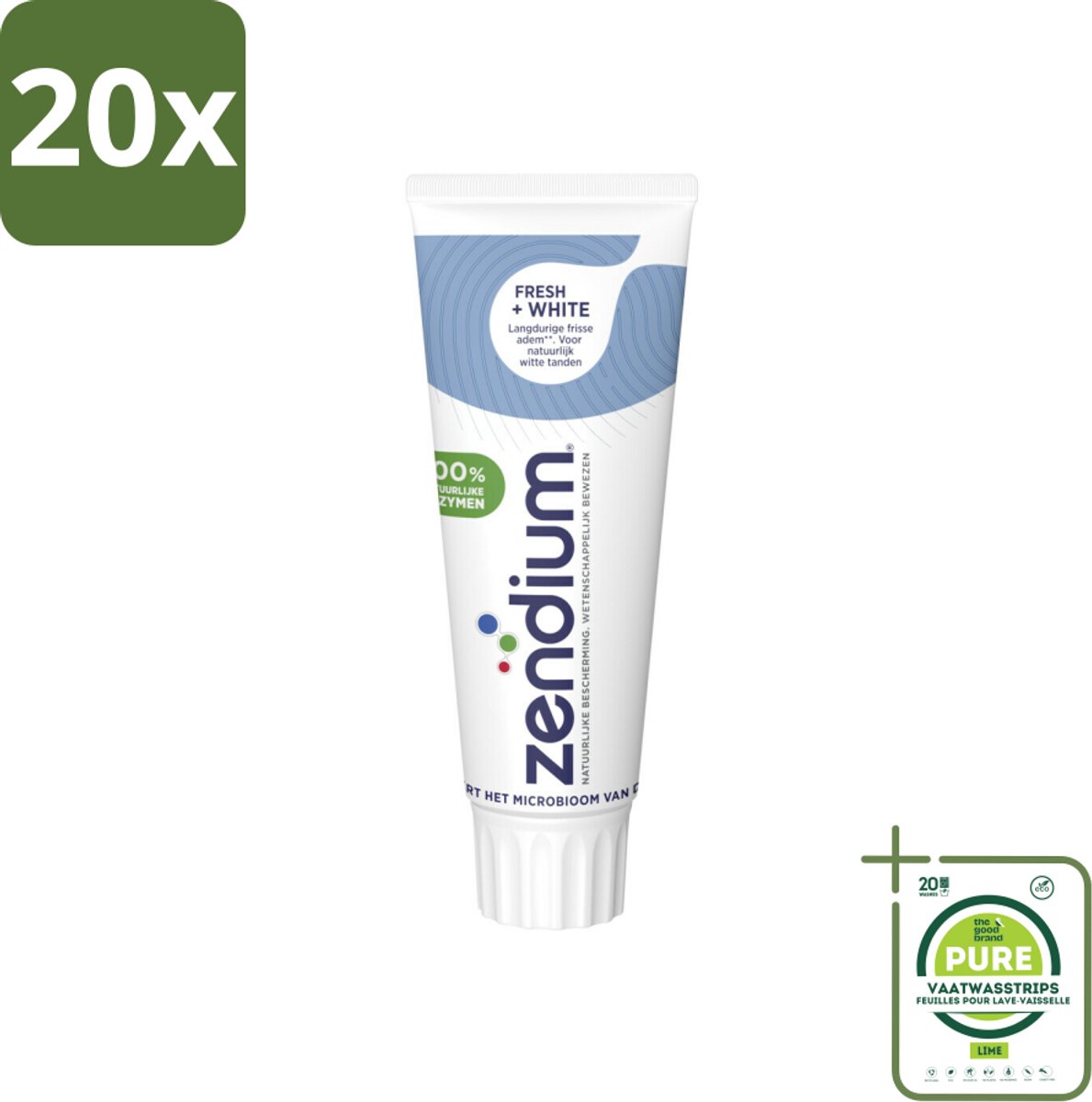 20 x Zendium - Tandpasta - Fresh+ White - 75 ml - Grootverpakking - Tandpasta - Frisse Adem - Witte Tanden - Enzymen - Fluoride