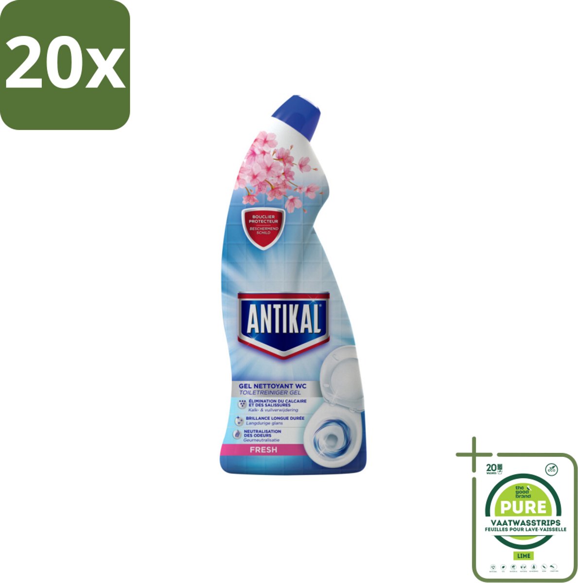 20 x Antikal Fresh - Toiletreiniger - Kalkverwijderend - Verfrissende Geur - 750 ml - Grootverpakking - Toilet Schoonmaak - Kalkverwijderaar - Toilet Reiniger - Wc Gel - Frisse Geur