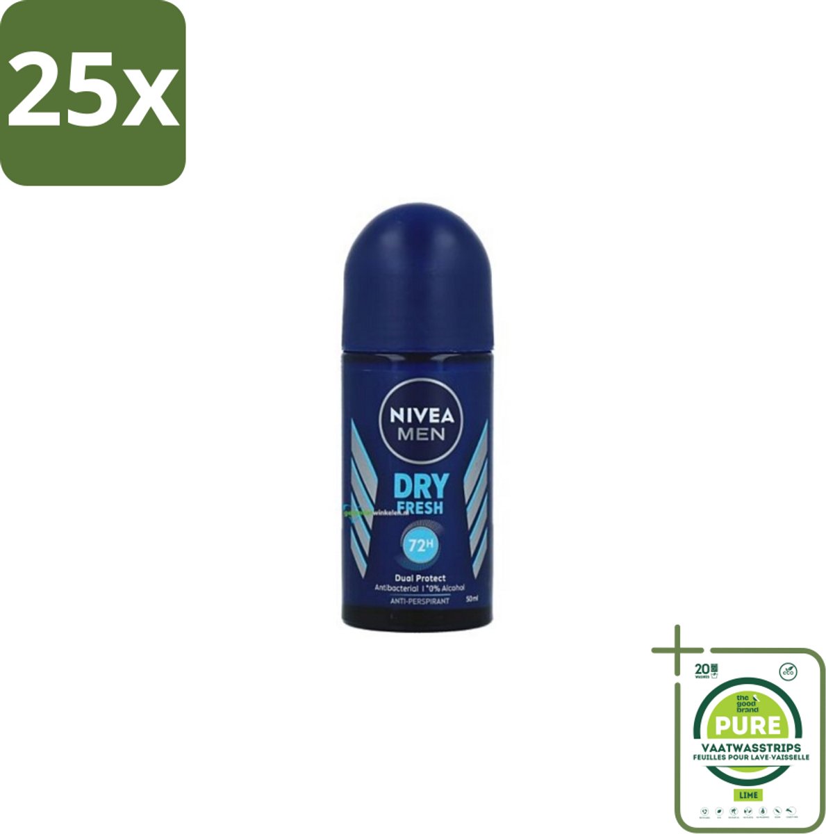 25 x NIVEA MEN - Deodorant Roller - Dry Fresh - 50 ml - Grootverpakking - Deodorant Voor Mannen - Droge Huid - Anti-transpirant - Frisse Geur - 48 Uur Bescherming