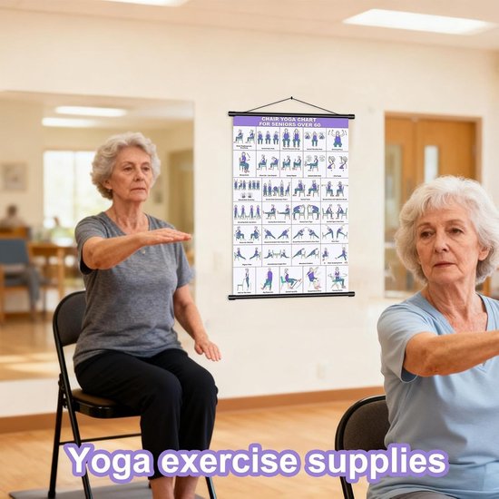 Stoel Yoga Poster - Fitness Poster - Senioren Bewegen - Meer dan 30 Posities - 40 x 60 cm - Blauw — afbeelding 5