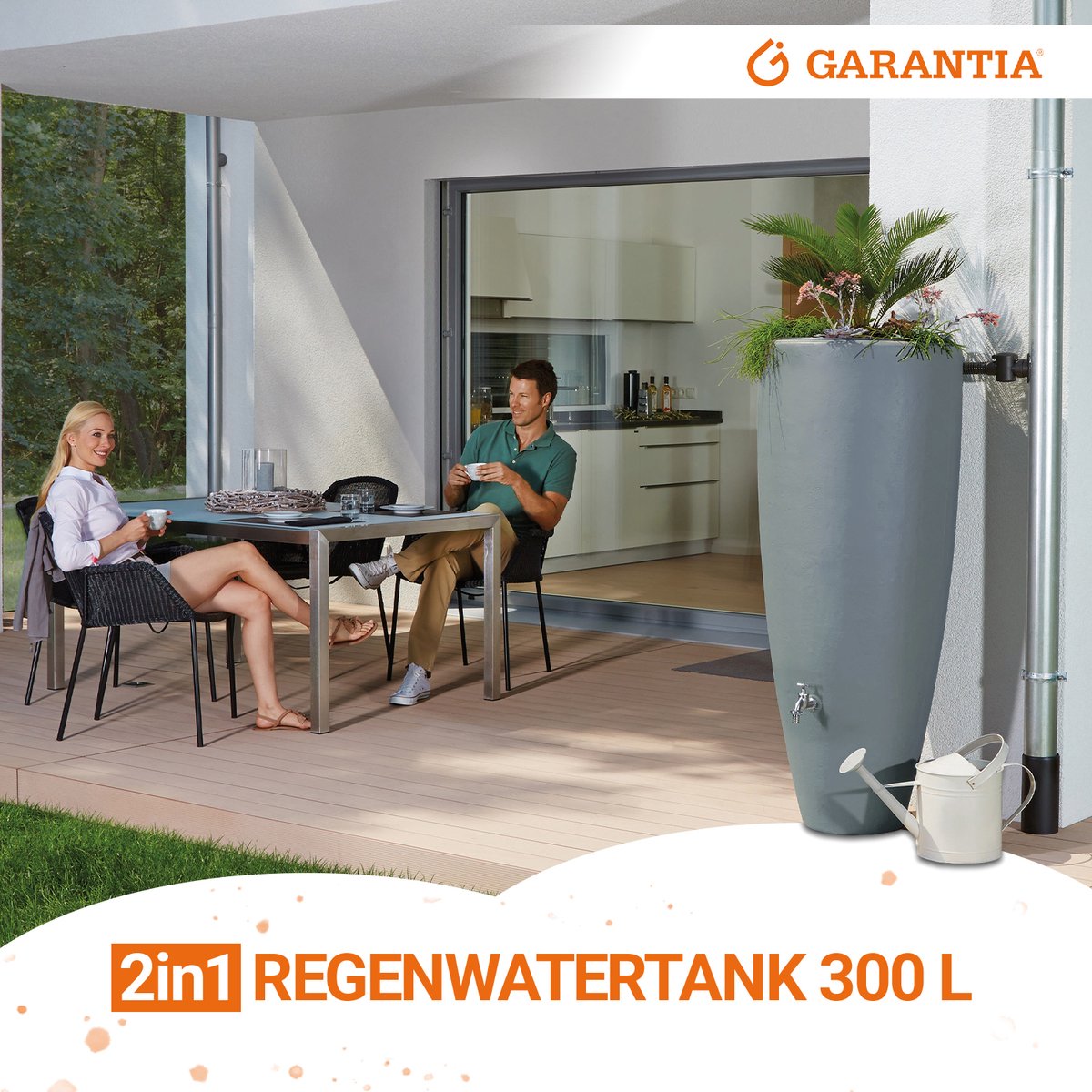 Garantia 2in1 waterreservoir 300 liter zinkgrijs incl. plantschaal