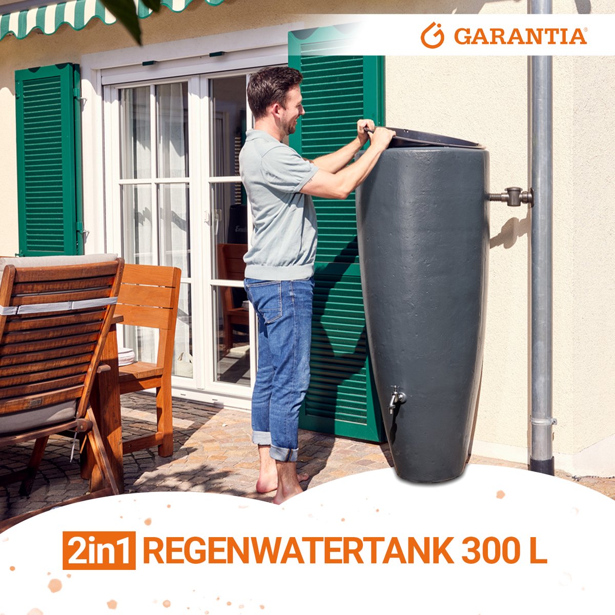 Garantia 2in1 waterreservoir 300 liter grafietgrijs incl. plantschaal
